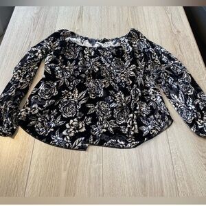 Lucky Brand Black and White Ruffled Long Sleeve Blouse